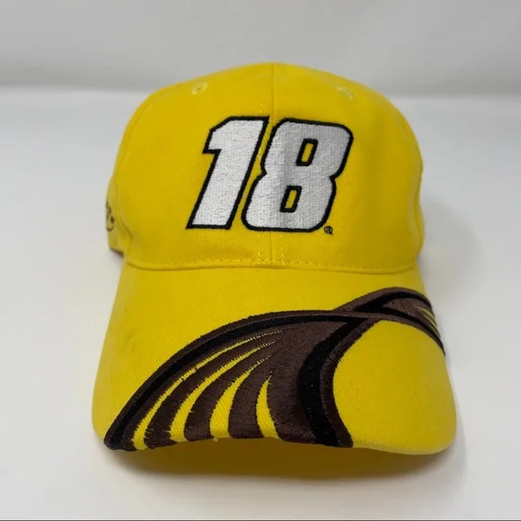 Mens Kyle Busch #18 M&Ms NASCAR Racing Strapback Hat Cap Yellow Adjustable